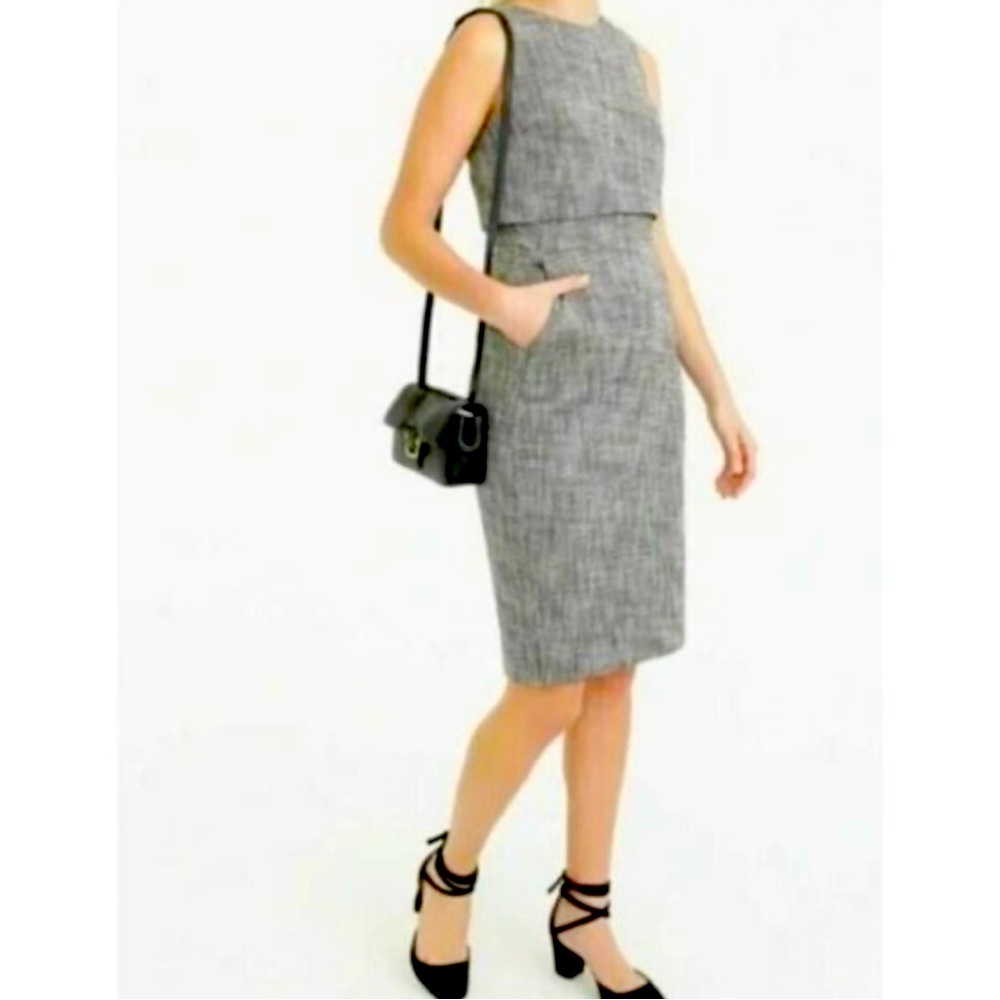 J. Crew Black & White Tweed Sheath Dress with Pockets